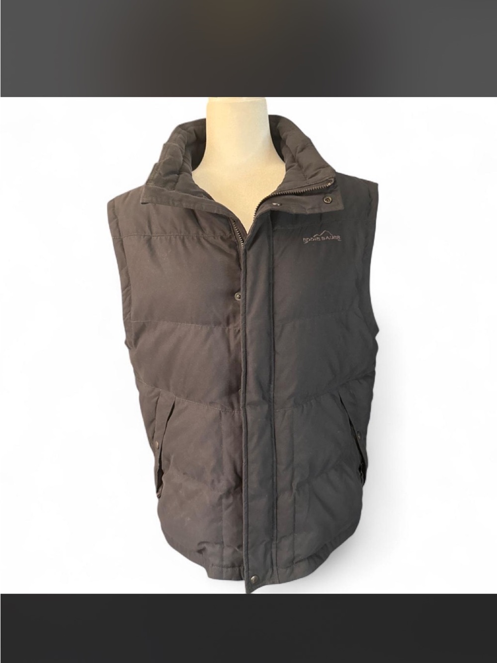 Eddie Bauer Men's Black Quilted Goose Down Insulated Vest with High Collar